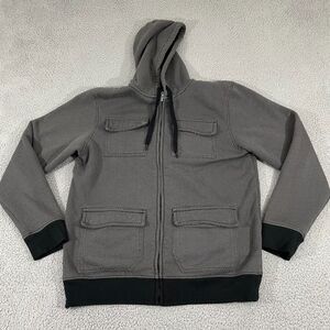 Hawk Fleece Lined Jacket Men L Gray Cargo Skater Utility Hooded Full Zip